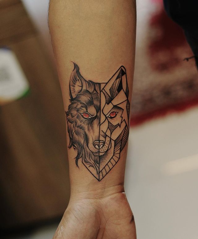 Forearm Geometric Wolf tattoo at theYoucom