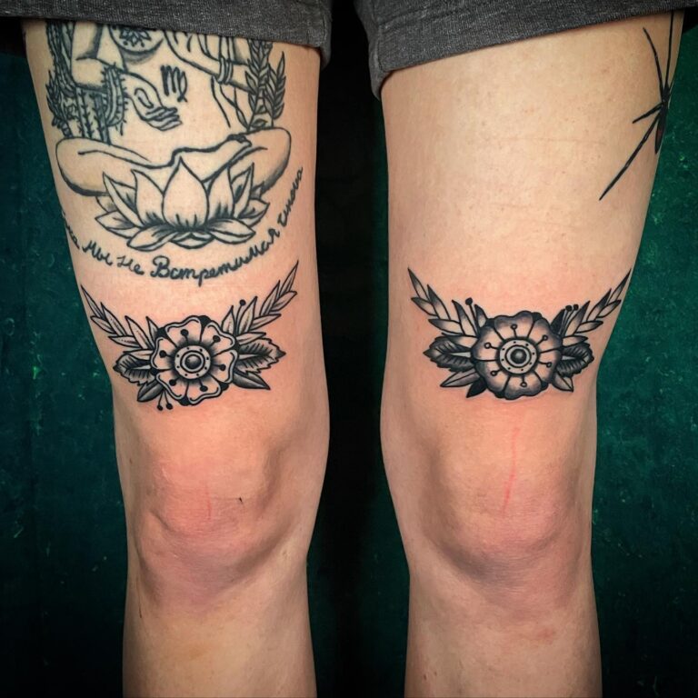 Traditional Floral Above Knee Tattoo Design 768x768 
