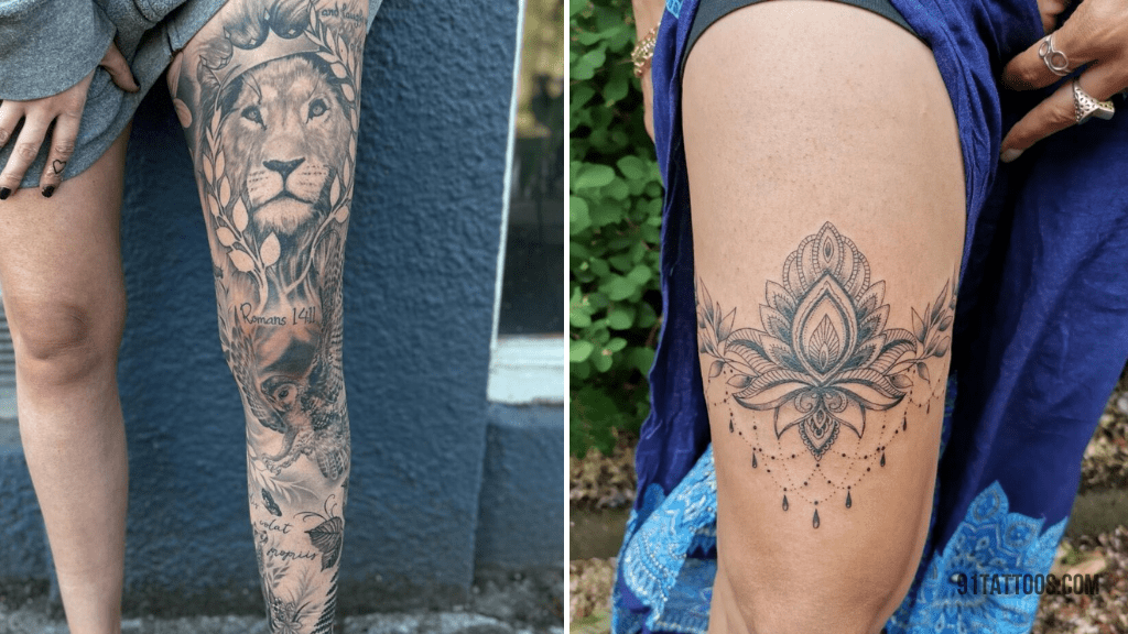 Tattoo on leg  meaning photos sketches and examples