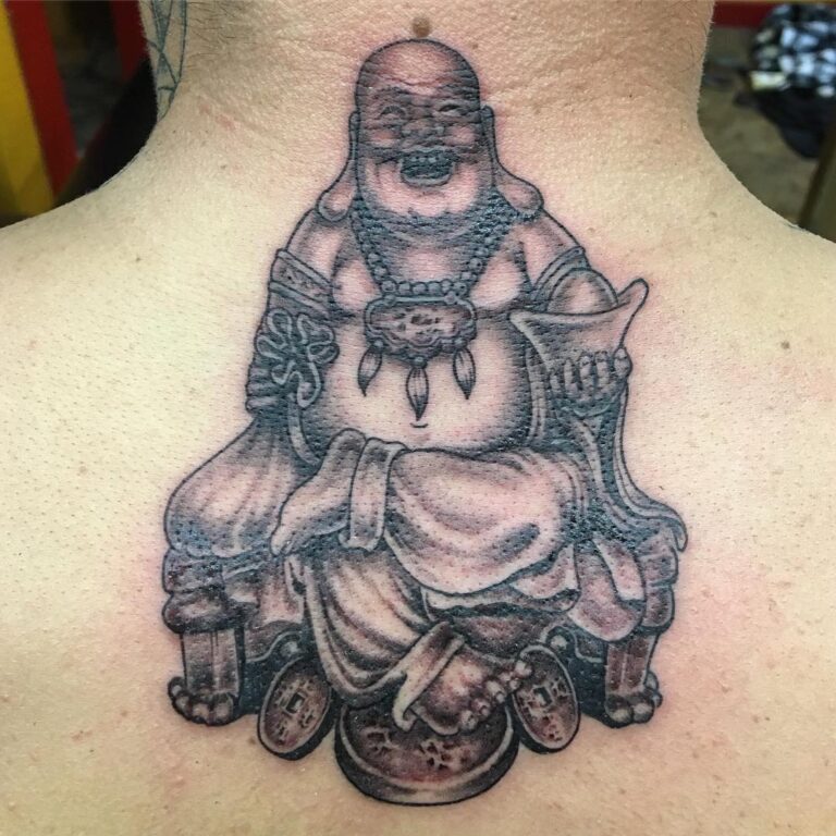 30 Best Laughing Buddha Tattoo Ideas July 2023   Gorgeous Neck Tattoo Laughing Buddha Design Serenity And Spiritual Connection 768x768 