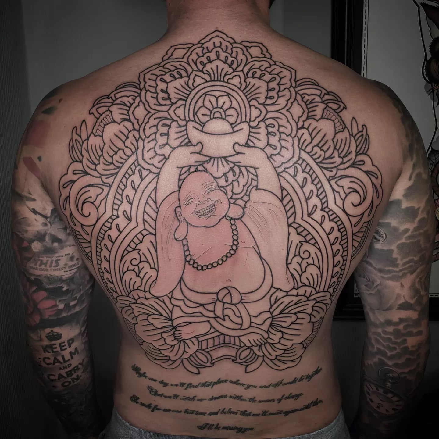 40 Best Laughing Buddha Tattoo Ideas November 2024   Laughing Buddha With Mandala Art Design Spiritual Enlightenment And Beauty 