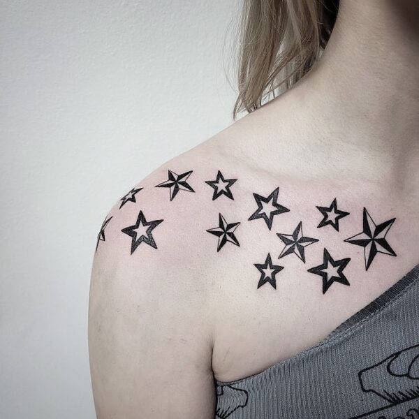 70 Best Star Tattoos On Shoulder For Women October 2024   Starry Grouping Female Shoulder Tattoo With A Cluster Of Stars 600x600 