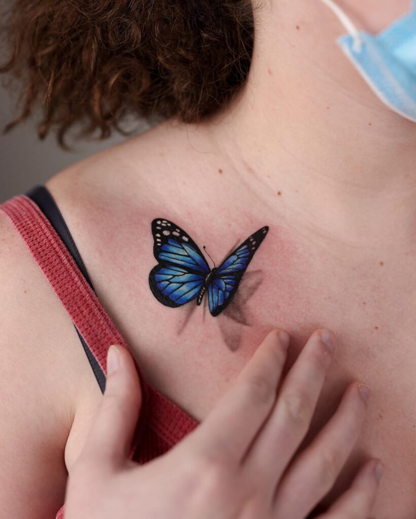 Blue Butterfly with Floral Elements