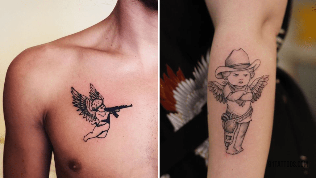 19 Beautiful Angel With Gun Tattoo Designs - September 2023