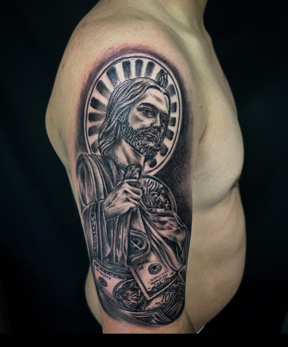 San Judas Tadeo Tattoo – Starry Eyed Tattoos and Body Art Studio