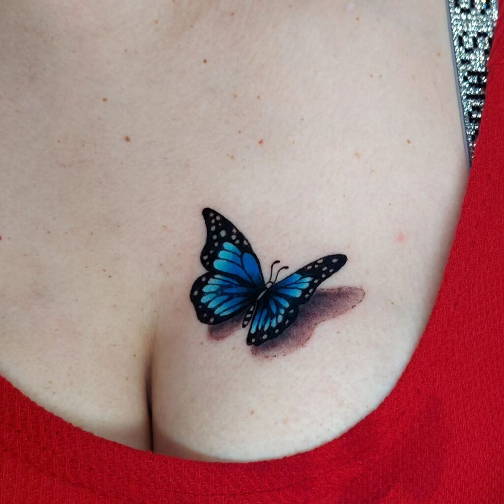 3D blue chest Butterfly tattoo